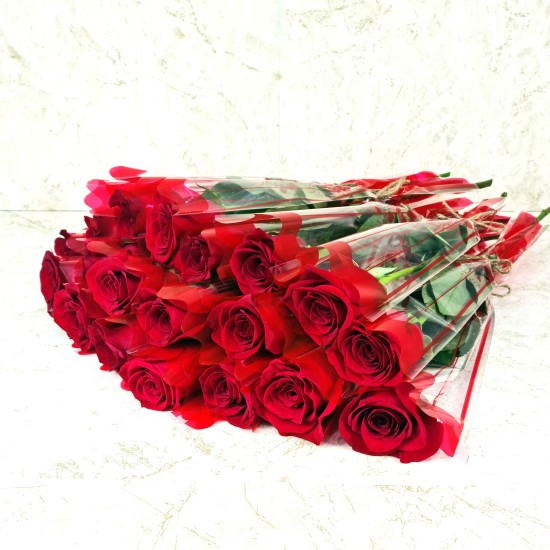 25 Pieces Single Roses Red