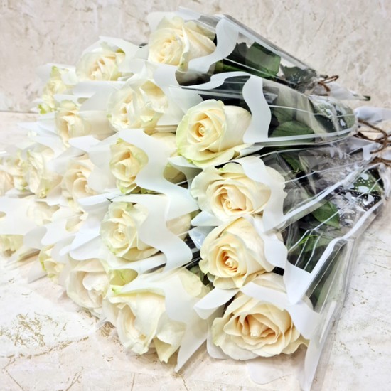 25 Pieces Single Roses White